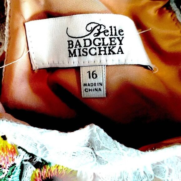 Badgley Mishka Womens Dress Sz 16 Belle Ivory Lace Red Floral Halter Sleeveless - Picture 13 of 16